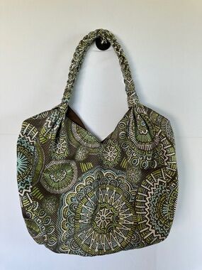 Old Navy Boho Print Hobo Bag Fabric Slouchy Shoulder Bag Green Blue Pattern Boho